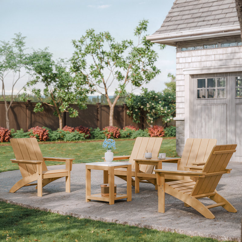 4-Piece Weather-Resistant HDPE Adirondack Chair With Side Table, Brown