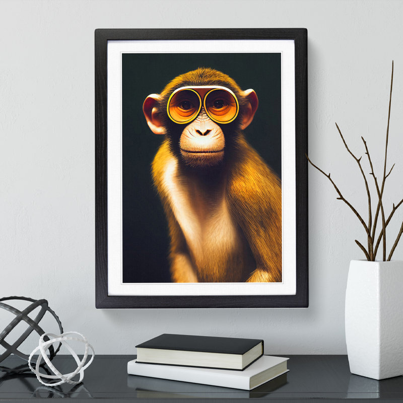 A Monkey In Glasses No.1 - Print, 64cm H x 46cm W x 2cm D, Black Framed Paper