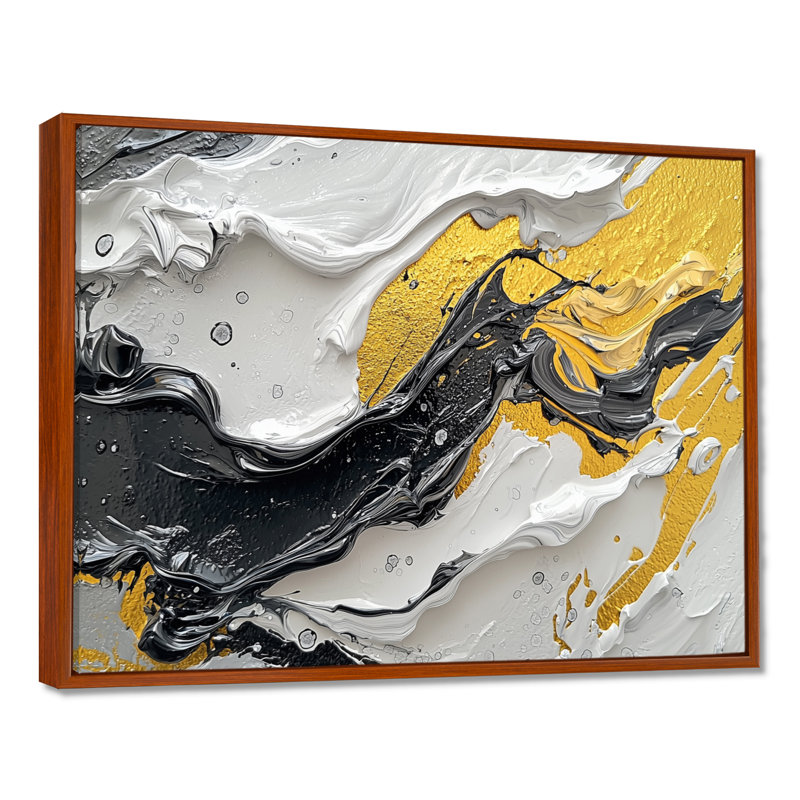 Figurine Ontra noir et jaune en couleur II - art néo-expressionniste, H 24 po x l 32 po, Impression encadrée flottante, Brun