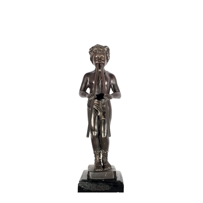 Bronze Putto Figure with Pipes Sculpture