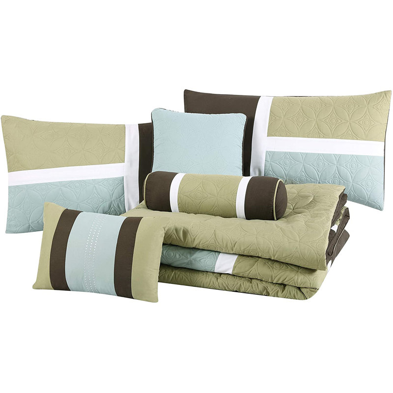 Upland Patchwork 7 Piece Comforter Set, King Comforter + 6 Additional Pieces, Coffee