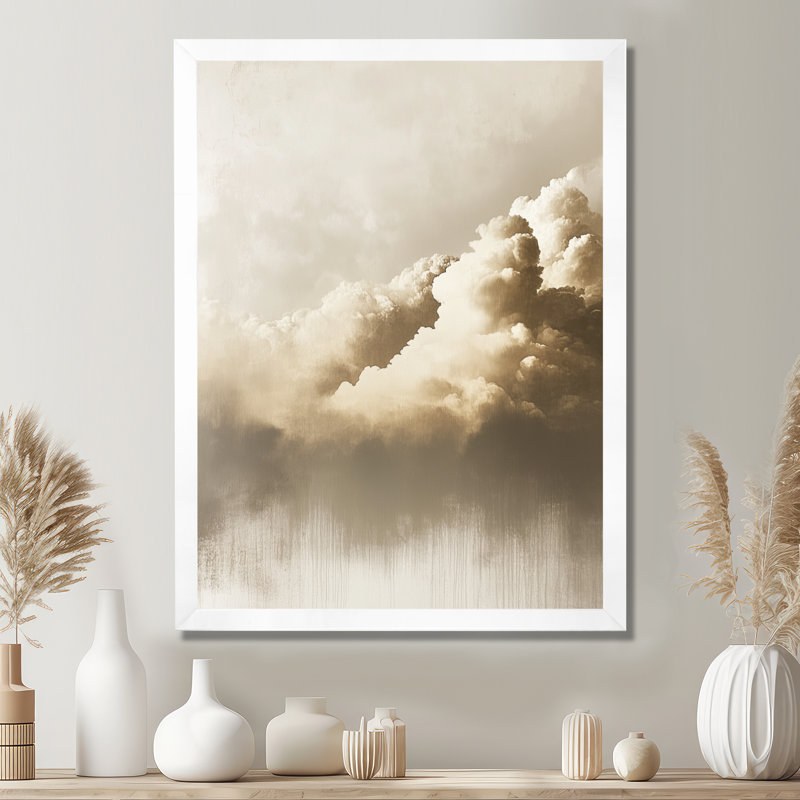 Horizon nuageux nordique horizontal II - Tableau encadré de nuages, H 44 po x l 34 po, White Picture Framed