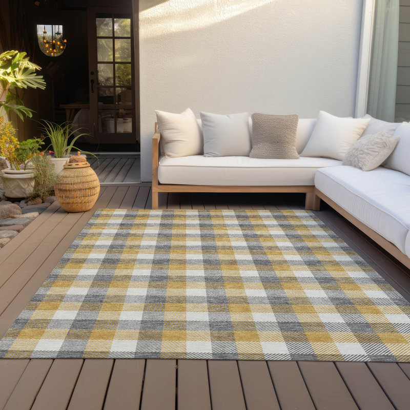 Gray Flat Woven Non-slip Machine Washable Plaid Rug 3' x 5'