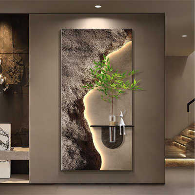 Luxe luxueux art mural en grès avec lumière DEL et pot à fleurs hydroponique - décor de vestibule / couloir