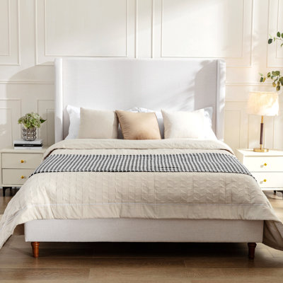 Mozter Upholstered Wingback Platform Bed