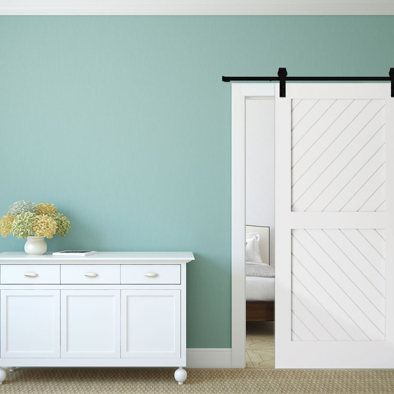 Matte Black Premium Horseshoe Barn Door Hardware Set with 6' Track