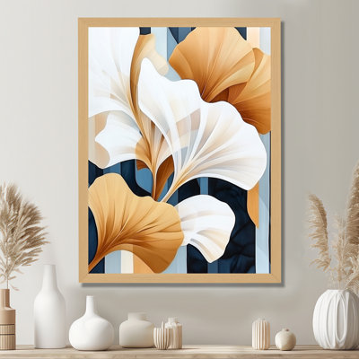 Ginkgo dans le silence doré II - Tableau encadré de style minimaliste japonais