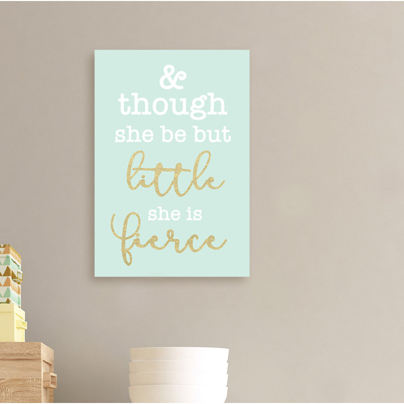 Little And Fierce Teal And Gold Textual Art, 14" H x 11" W x 1.5" D, Midnight Black Framed Giclee