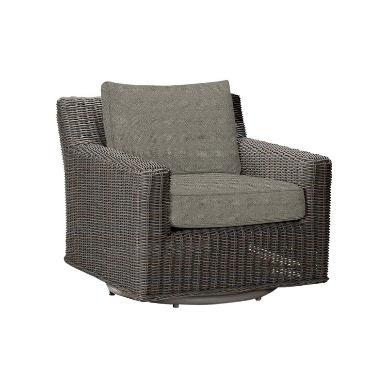 Rustic Swivel Patio Chair with Cushions, Intermix Bark, Black Walnut, Welt
