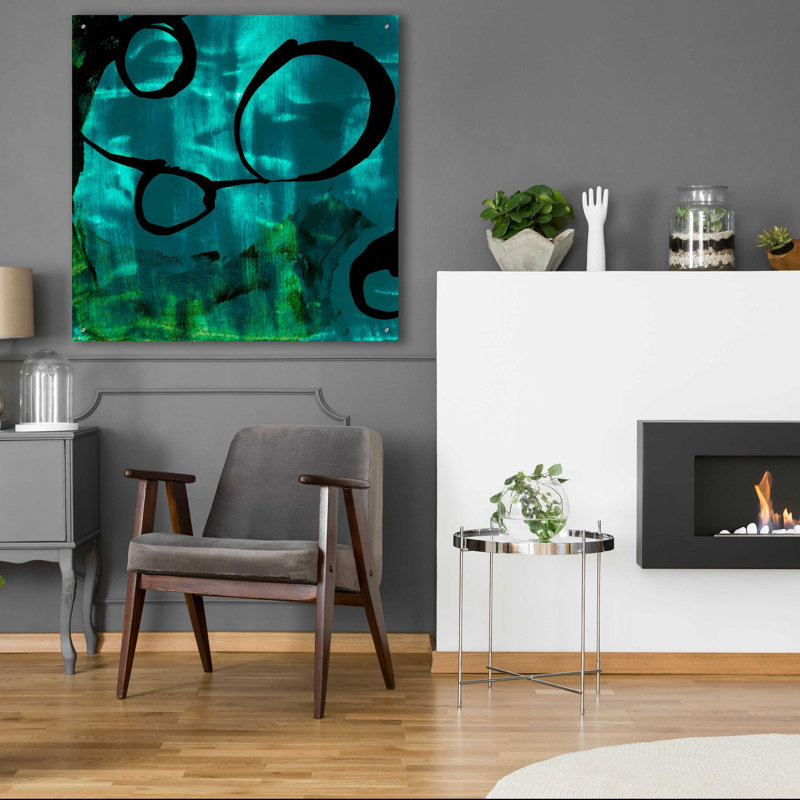  «Turquoise Element II» par Sisa Jasper, «Art mural en verre acrylique, 24 po x 24 po, H 36 po x l 36 po x P 0,2 po
