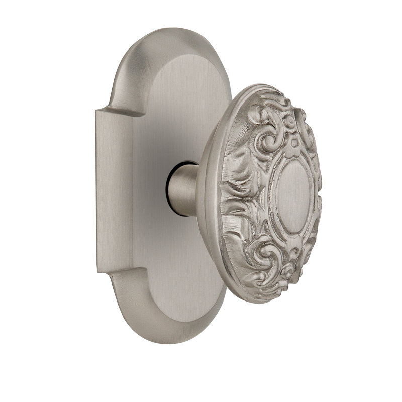 Plaque Cottage avec bouton de porte victorien, Nickel satiné, 2-3/4"
