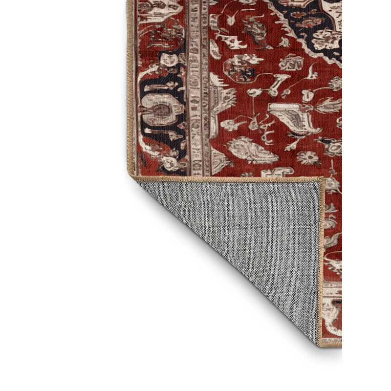 Machine Washable Persian Brown Area Rug, Round 4'