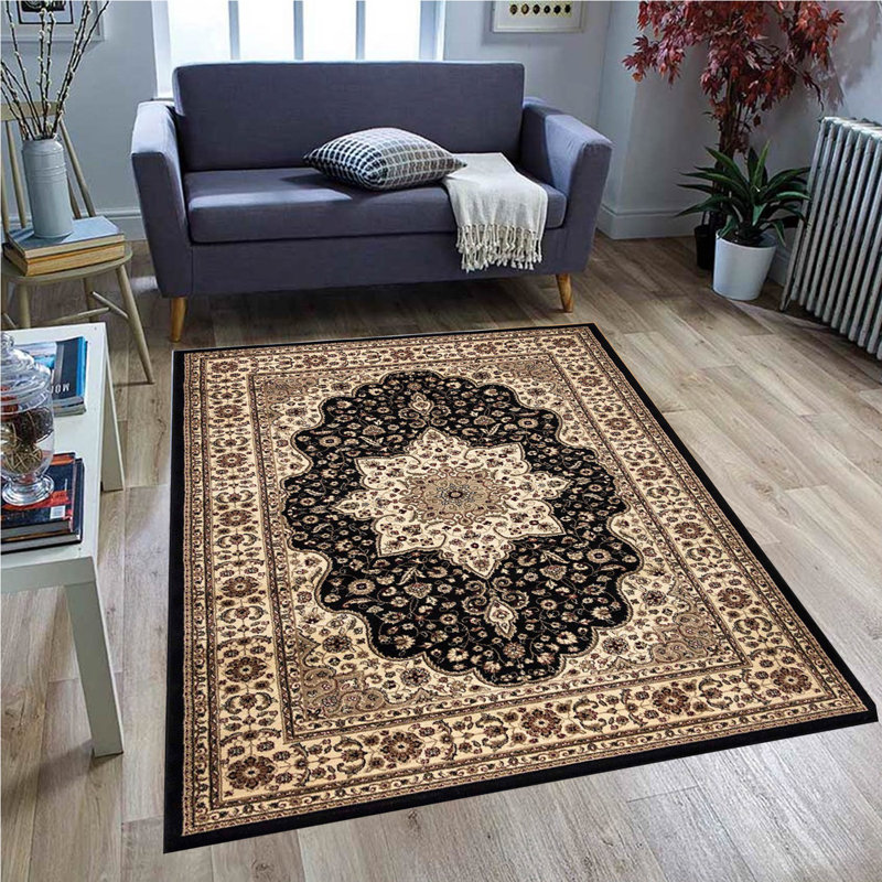 Arrianna Traditional Carpet Living Room Rug Kitchen Mat Floral Flatweave Black Rug , Rectangle 240 x 320cm
