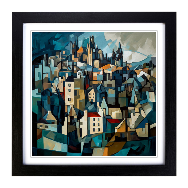 City Of Edinburgh Cubism No.4 - Single Picture Frame Print on Wood, Black