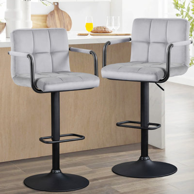 Damiah Crosdy Adjustable Height Swivel Upholstered Velvet  Barstool with Metal Frame