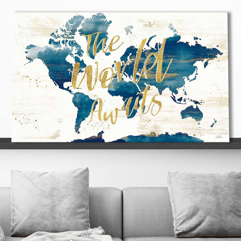 «Desert Blooms Abstact Map the World» par Laura Marshall - impression, Toile tendue, H 24 po x l 40 po x P 1,5 po