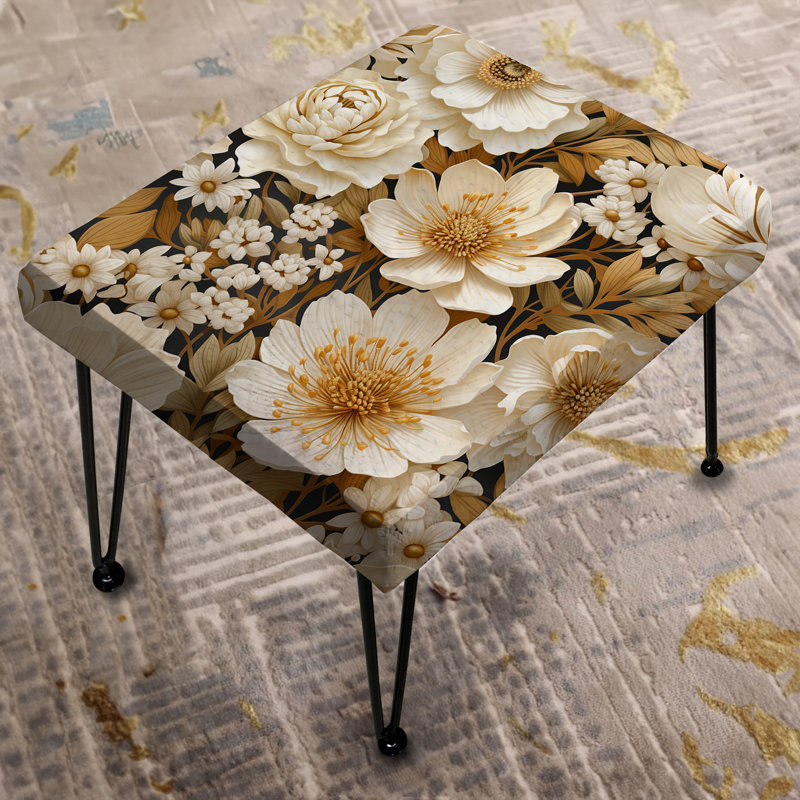 Beige Boho Chic Poppy Blooms III - Floral Rectangle Ottoman