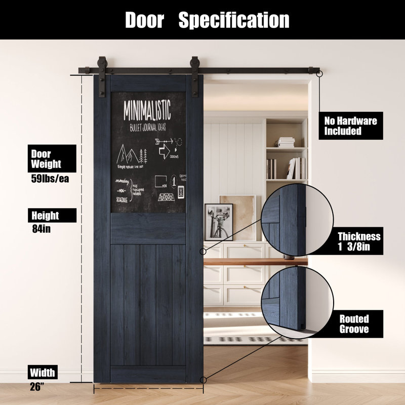 Porte de grange coulissante en bois massif non assemblé 26 x 84, 26 po x 84 po