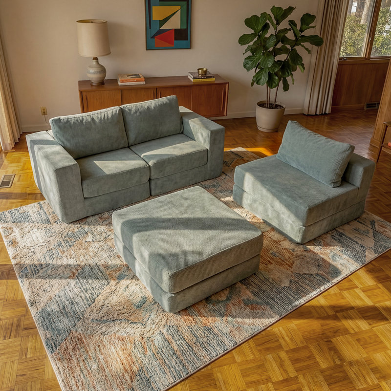 Modular 7-in-1 Cloud Sofa Bed - 255cm Chenille L-Shaped Sectional with 3 Pillows - Teal 