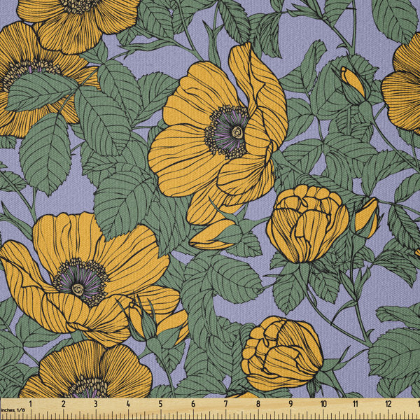 Ambesonne Vintage Fabric By The Yard, Floral Nostalgia With Peony