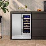 24 Inch Dual Zone Built-In/Freestanding Wine & Beverage Cooler - 18 Bottle & 57 Can Capacity, Stainless Steel & Silver Finish