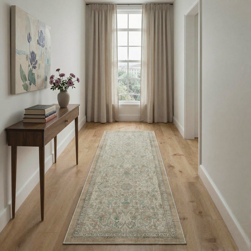 Floret Vintage Floral Machine Washable Grey / Brown Indoor Area Rug with Non-Slip Backing, Runner 2'3" x 6'