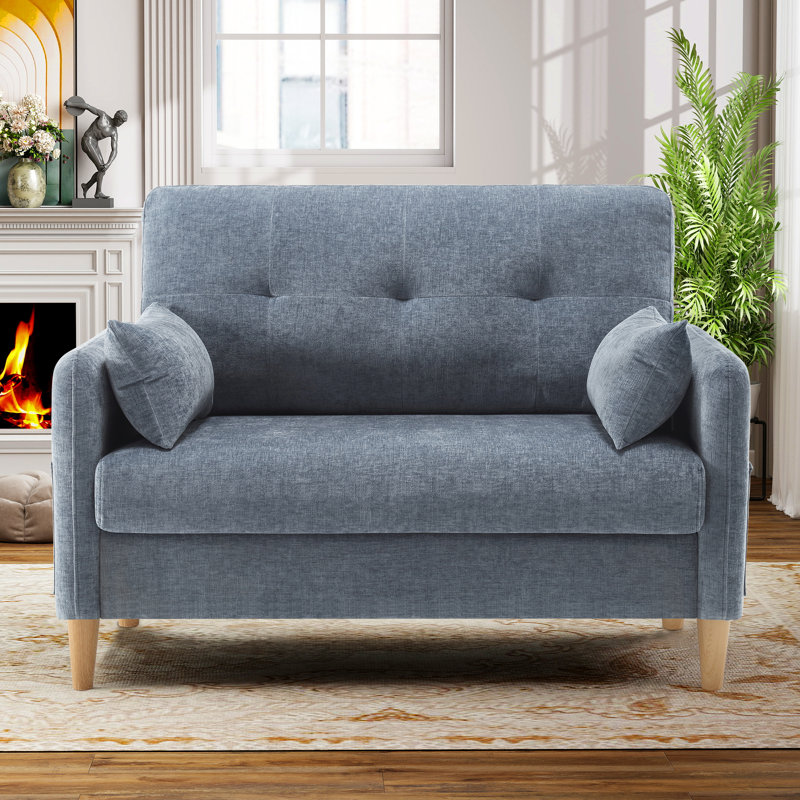 George 47’’ Chenille Tufted Loveseat Sofa With 2 Pillows And Storage Pockets Couches, Blue