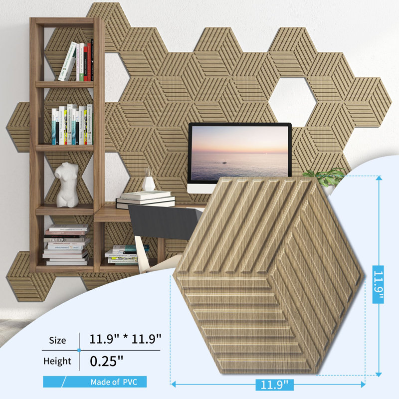 Panneau mural 3D 11,9 po x 11,9 po, panneau mural en PVC pour décoration intérieure en noyer (paquet de 33), Noyer