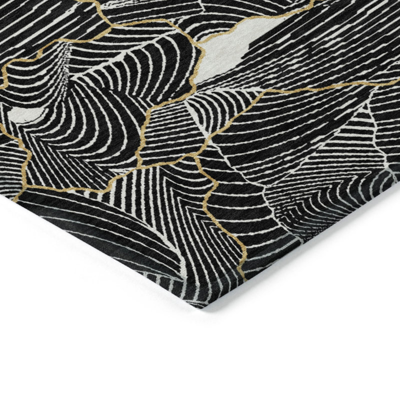 Tapis intérieur lavable abstrait noir 5 pi x 8 pi