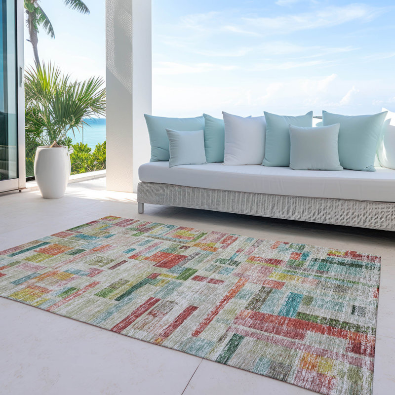 Multicolor Rectangular Synthetic Flat Woven Washable Rug 10' x 14'
