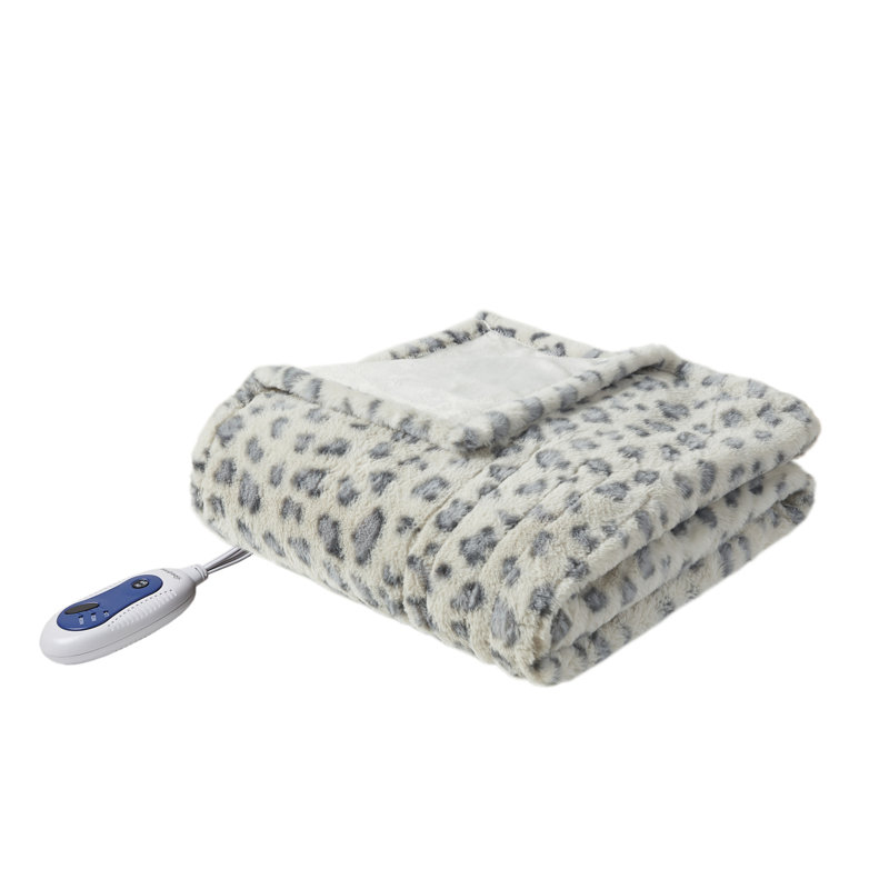 Beautyrest Zuri Oversized Heated Faux Fur Throw, Gray Leopard  Animal Print