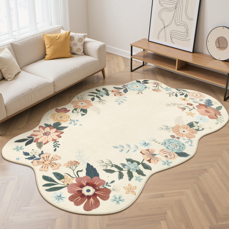 Tapis crème lavable à la machine avec envers antidérapant, Nouveauté 5 pi x 7 pi