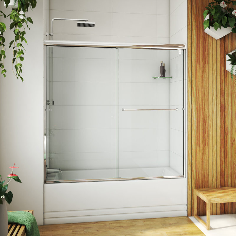 Leter 56" W x H 55.38" Frameless Tub Door, Polished Chrome, Left Opening