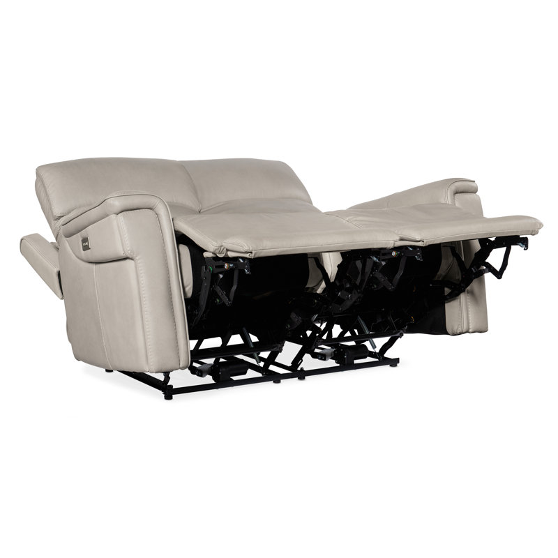 MS 66" Genuine Leather Square Arm Reclining Loveseat, Beige Genuine Leather