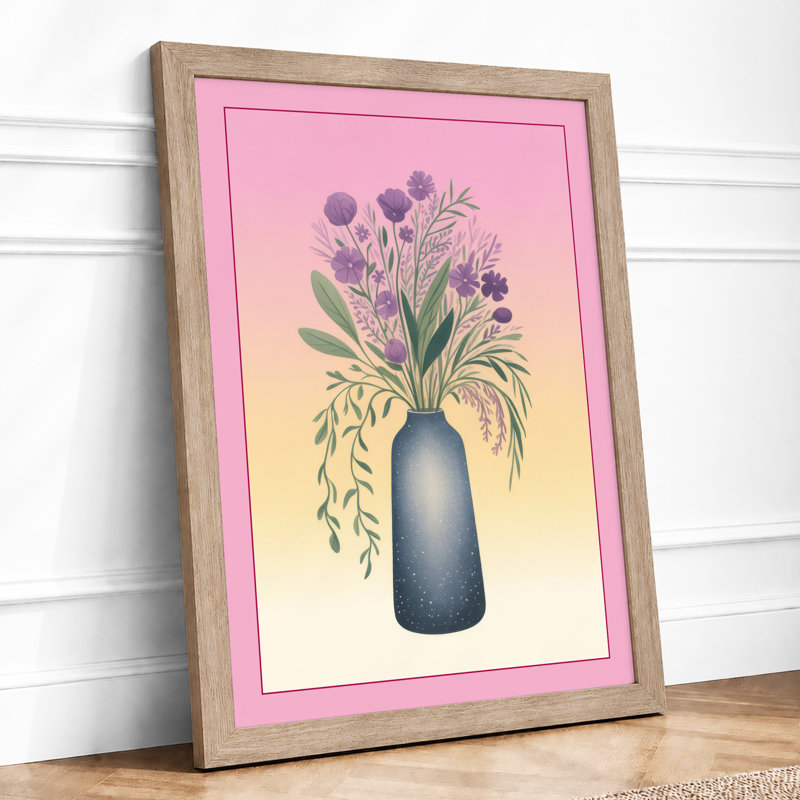 Purple Blooms in Blue Botanical - Framed Print, A3 - 42.0 x 29.7 cm, Oak