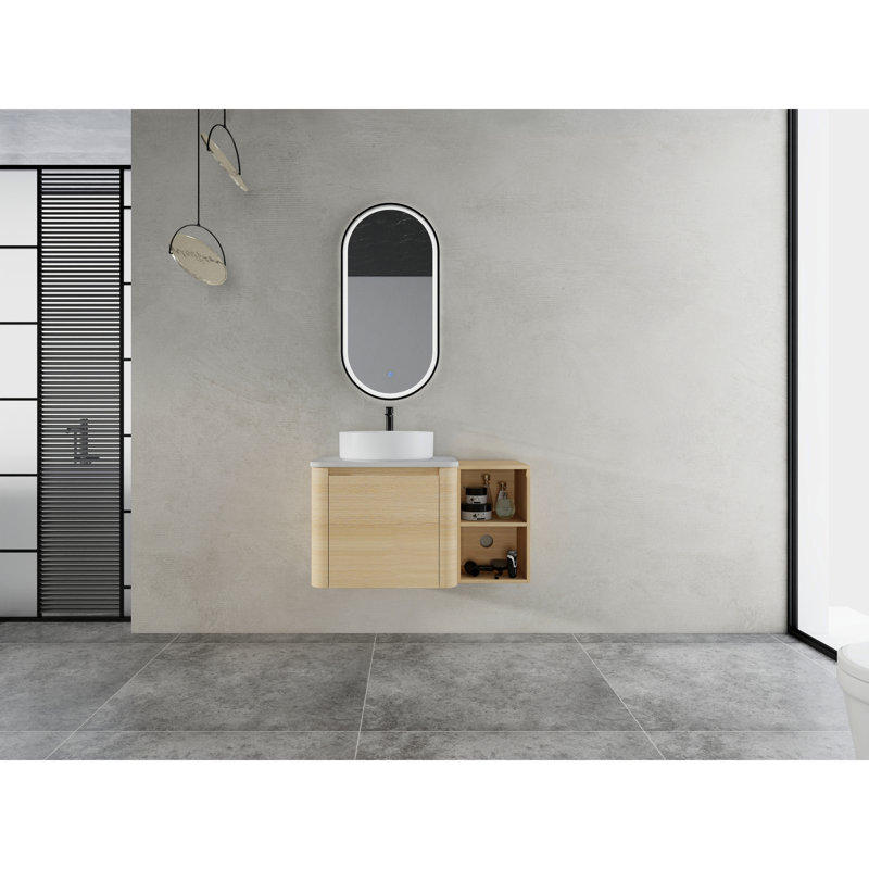 Meuble-lavabo moderne peu encombrant avec base en bois durable et lavabo en céramique artistique