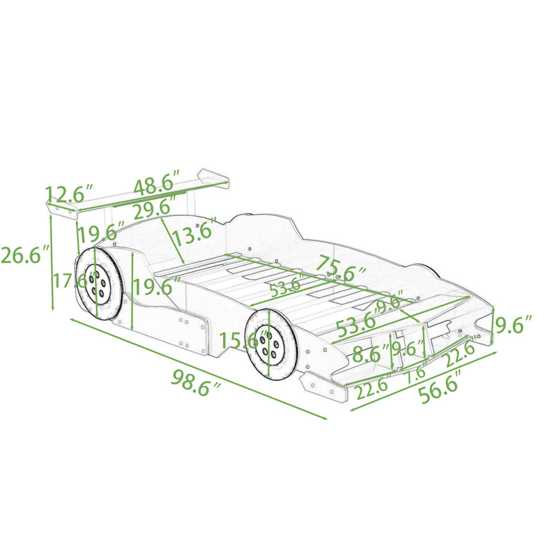 Race Car-Shaped Platform Bed with Shelves, Full, Red