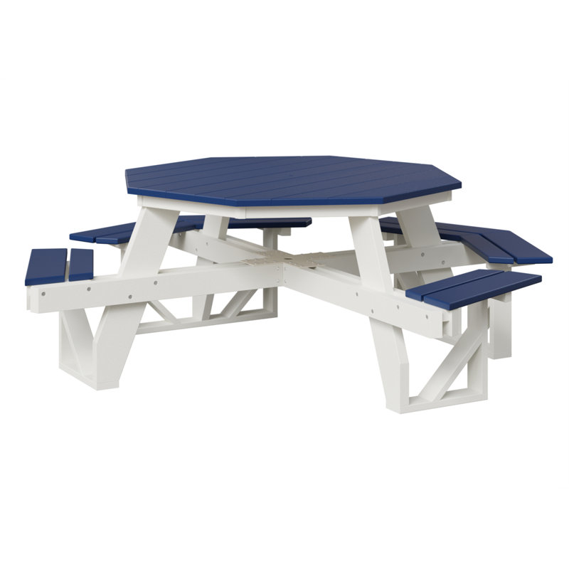  Table de pique-nique régulière à plateau octogonal Ada, H 30,5 po x L 86,25 po x l 86,25 po, Bleu pacifique / Blanc