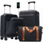 Ensemble de bagage à ouverture frontale 3 pièces, valise de transport rigide avec port USB, bagage extensible avec poignée et roulettes à verrou TSA