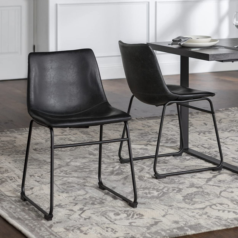 Set of 2 Black Faux Leather Upholstered Dining Chairs with Metal Legs
