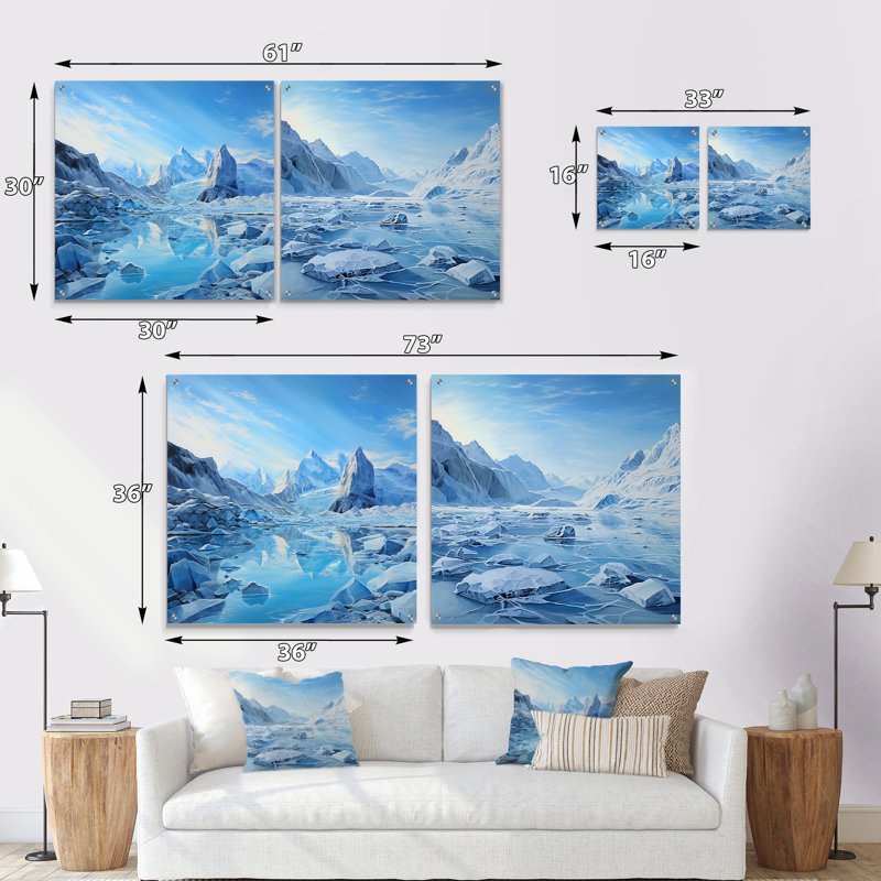 Glacier Winter Scenery In Greenland - Ensemble de 2 peintures murales en acrylique sur glacier, H 16 po x l 33 po