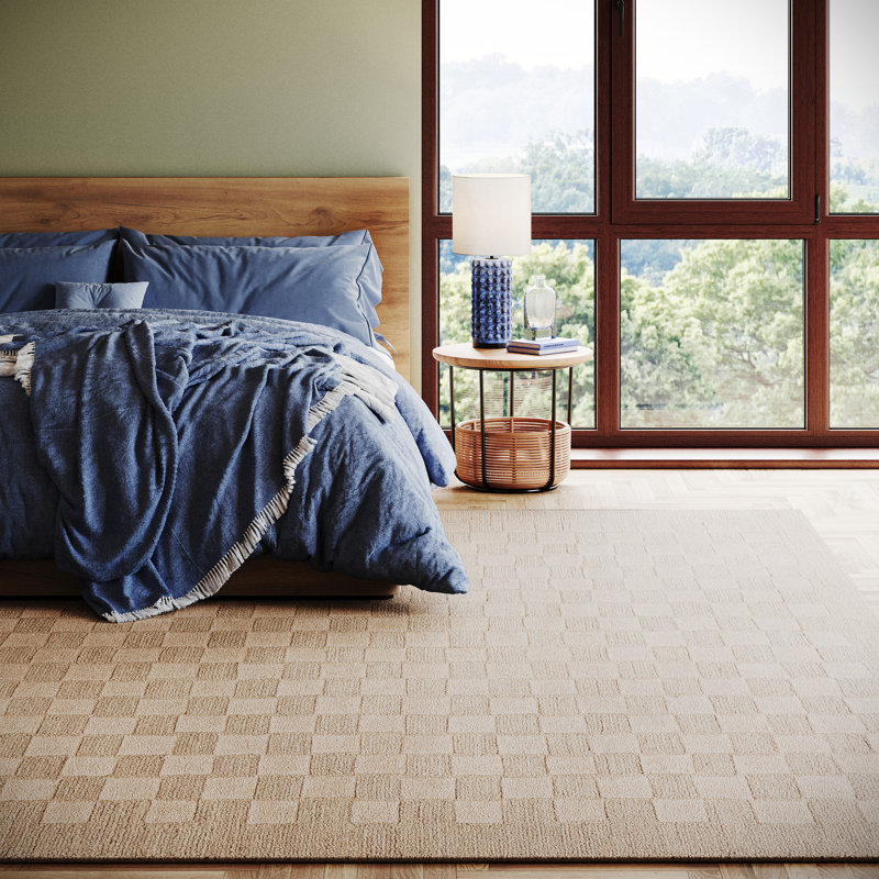 Linthea Modern Checkered Handmade Wool Rug, Rectangle 8'6" x 11'6"