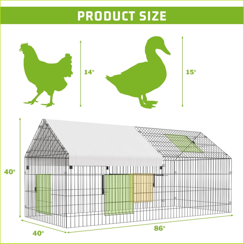 Portable Poultry Cage Metal Chicken Coop 86"×40"×40" Chicken Run With Waterproof Cover Portable Poultry Cage Walk In Hen House Outdoor Backyard Farm Animal Enclosure Crate Pet Playpen Exercise Pen For Rabbit Duck