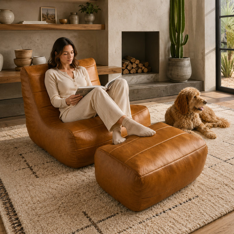 Méridienne d'appoint avec repose-pieds l 32,7 po, Brun