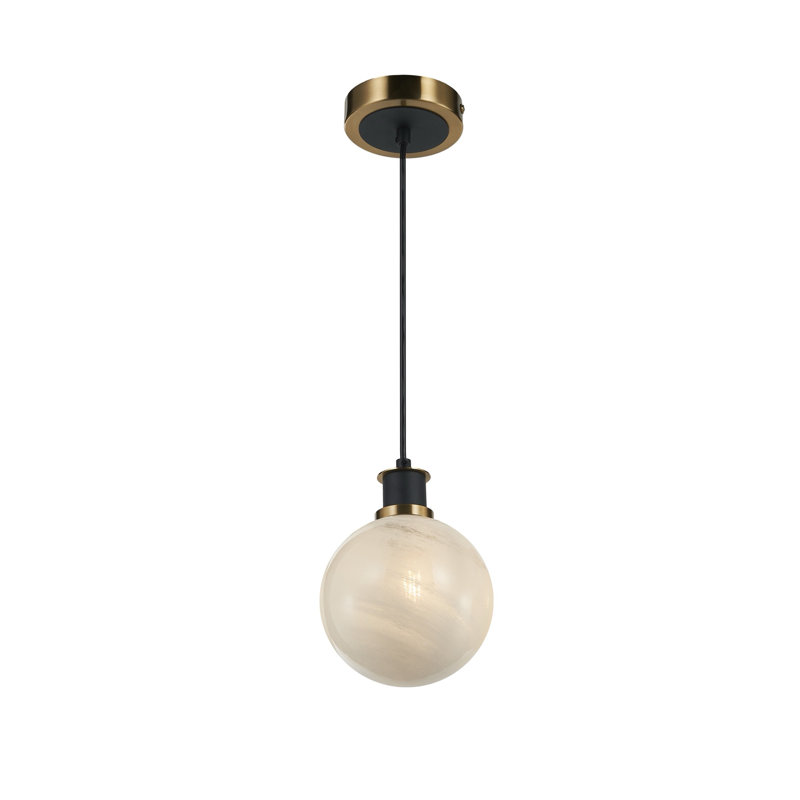 Luminaire suspendu 1 lumière Rickey - Noir - Laiton brossé - Verre, Transparent