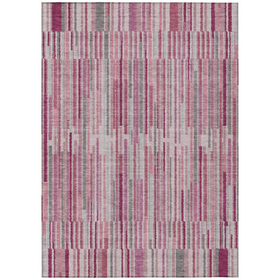 10' X 14' Blush And Ivory Striped Washable Indoor Outdoor Area Rug