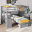 Lit superposé double au-dessus de simple avec escalier, tiroirs de rangement, cadre de lit superposé avec bureau et tablettes, aucun sommier nécessaire-210210738