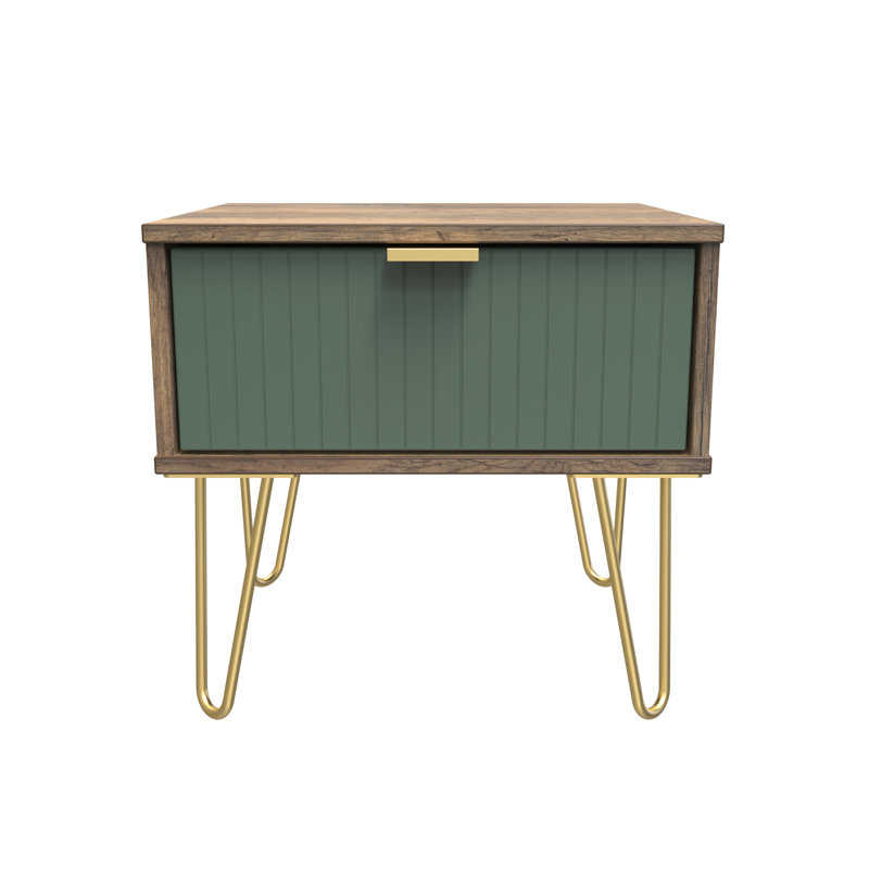 Beranda 45cm W Manufactured Wood Bedside Table, Labrador Green/Vintage Oak