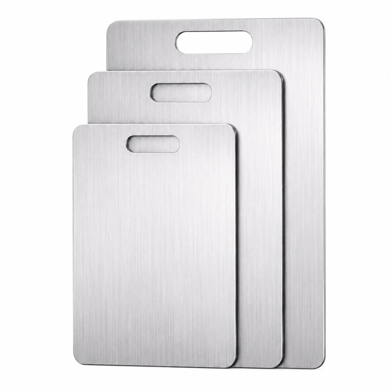 Planches à découper en acier inoxydable (3 pièces), double face, compatibles avec le lave-vaisselle, idéales pour les cuisiniers amateurs et la préparation des aliments (S+M+L)