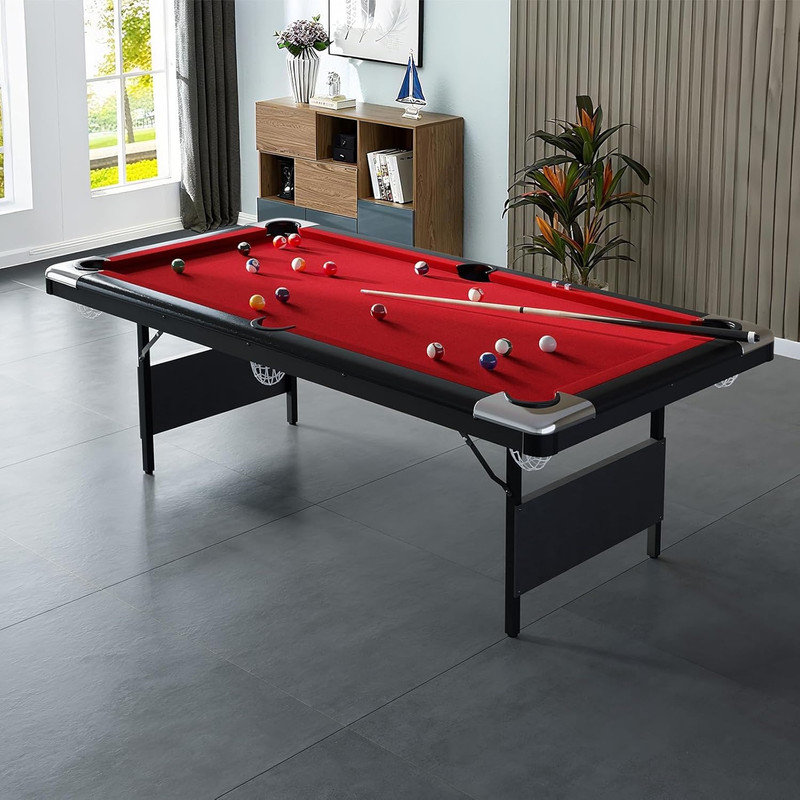 Table de billard pliable 6 pi, petite table de billard sans assemblage requis pour la maison et la salle de jeux, Rouge